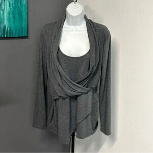 New York & Co Women’s Large Gray Mock Wrap Layered Look Top Casual Popover L/S